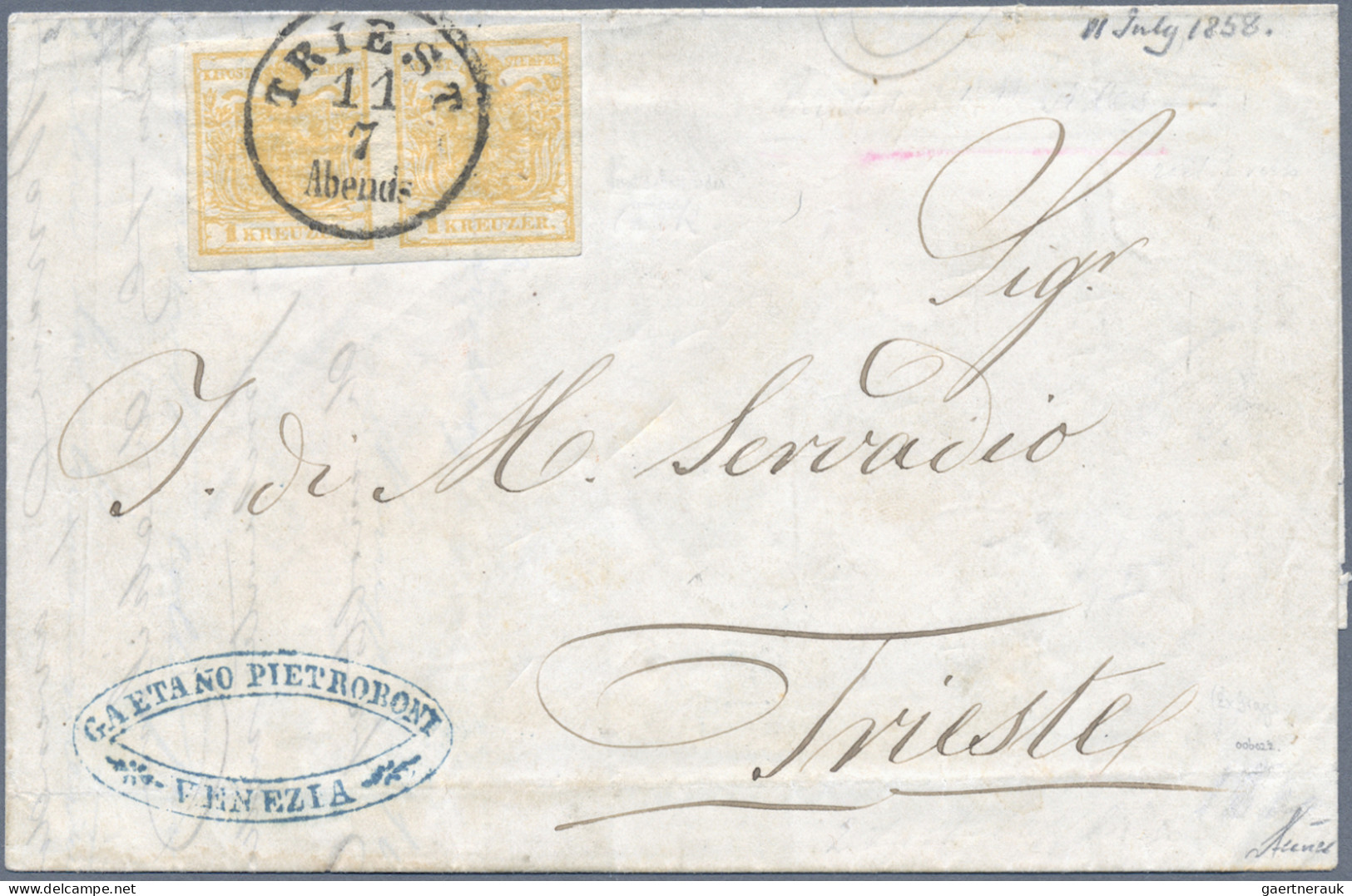 Österreich: 1850, 1 Kr. Gelbocker, Waagerechtes Paar, Doppelseitiger Druck, Alls - Cartas & Documentos