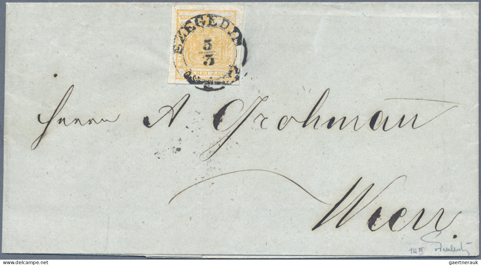 Österreich: 1850, 1 Kr. Orange, Type III, Breitrandiges Kabinettstück, Als Einze - Covers & Documents