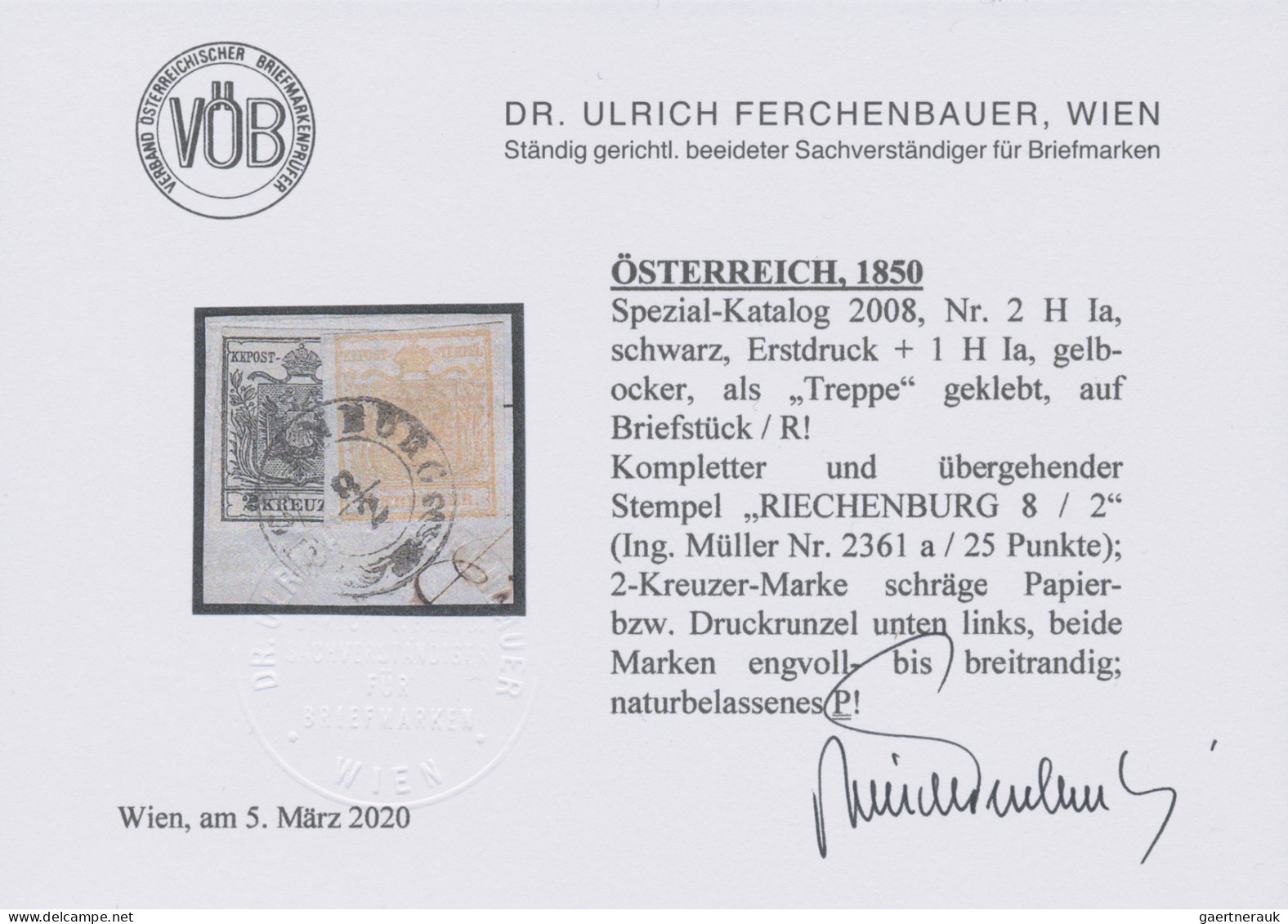 Österreich: 1850, 2 Kr Schwarz, Erstdruck Und 1 Kr Gelbocker, Als "Treppe" Gekle - Briefe U. Dokumente