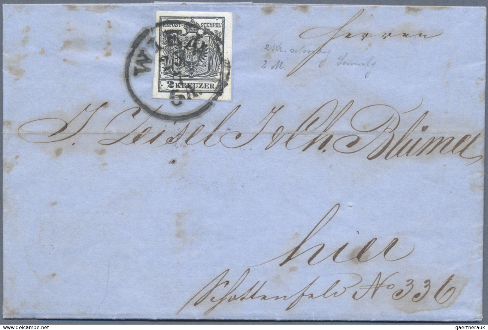 Österreich: 1854, 2 Kr. Schwarz, Breitrandiges Kabinettstück Als Einzelfrankatur - Cartas & Documentos