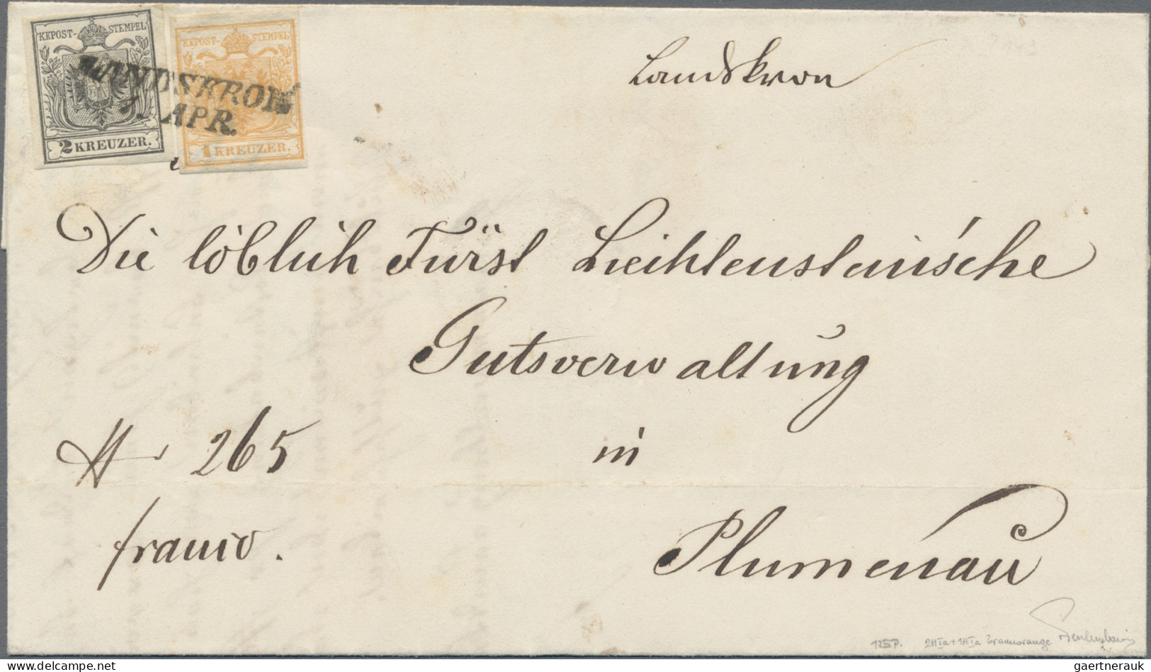 Österreich: 1850, 2 Kreuzer Schwarz, Handpapier Type Ia Und 1 Kreuzer Braunorang - Lettres & Documents