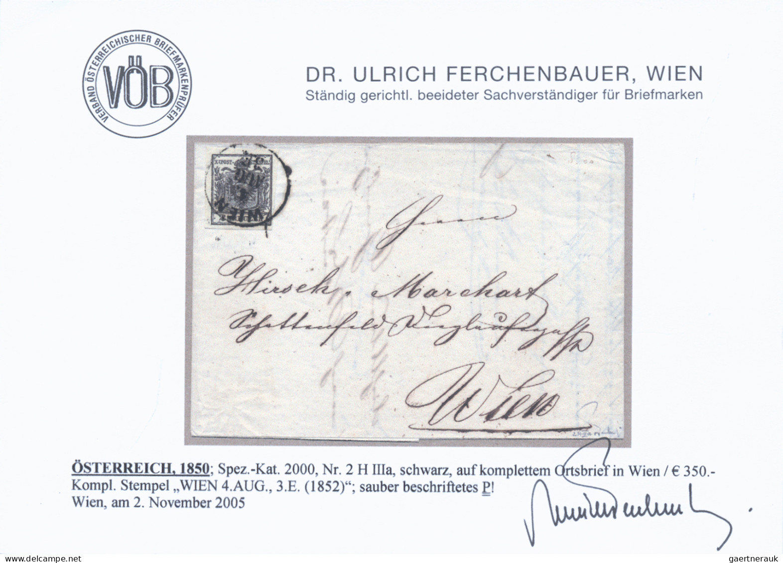 Österreich: 1850, 2 Kr. Schwarz, Type IIIa, Kabinettstück Als Einzelfrankatur Au - Covers & Documents