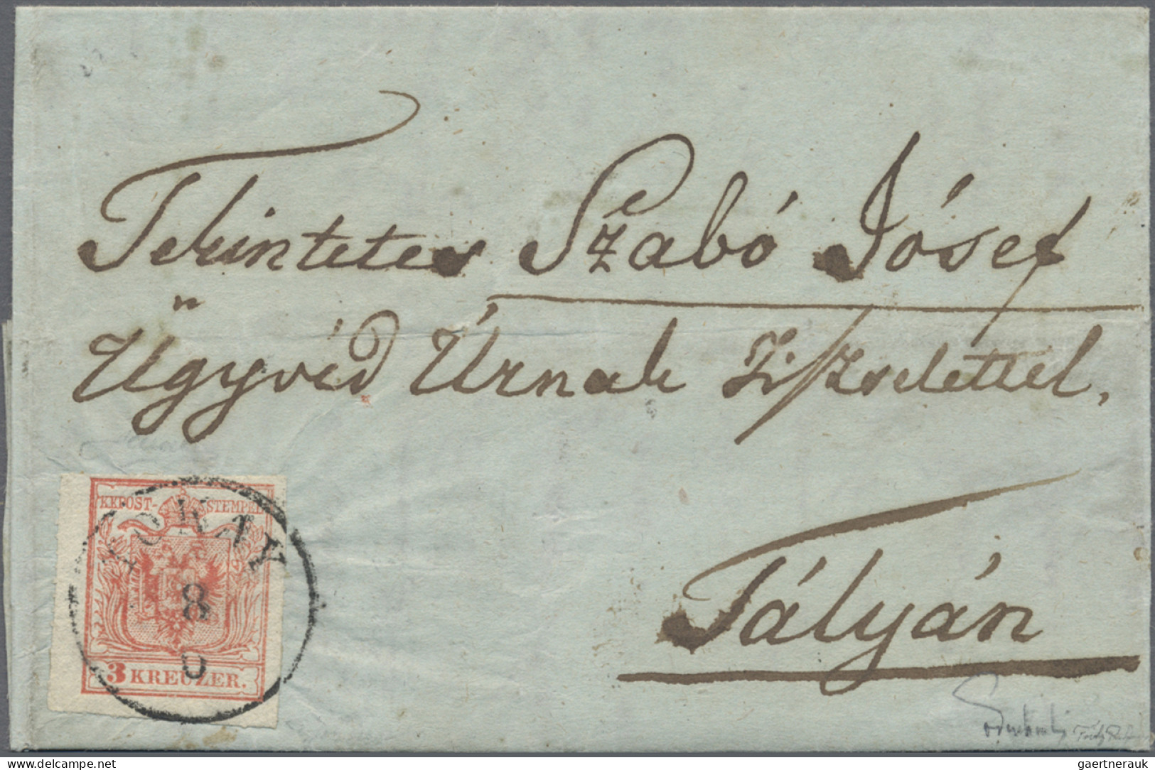 Österreich: 1850, 3-Kreuzer Rot, Handpapier, Type III A, Mit Liniendurchstich 14 - Brieven En Documenten