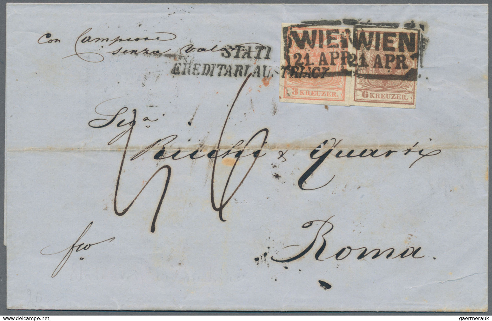 Österreich: 1850, 3 Kr. Bzw. 6 Kr., Je Handpapier, Zusammen Auf Gefalteter Brief - Briefe U. Dokumente
