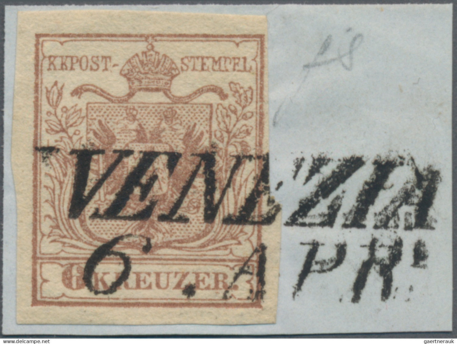 Österreich: 1850, 6 Kreuzer Dunkelbraun, Handpapier, L2 "VENEZIA 3 APR", Befund - Briefe U. Dokumente