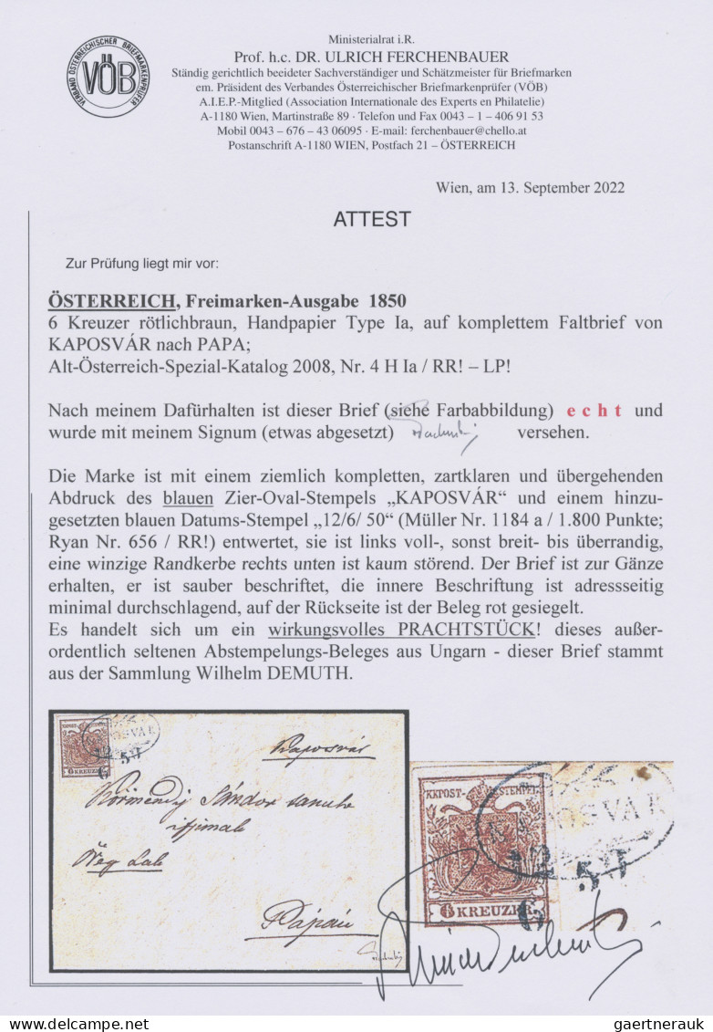 Österreich: 1850, 6 Kr Rötlichbraun, Handpapier Type Ia, übergehend Entwertet Mi - Lettres & Documents