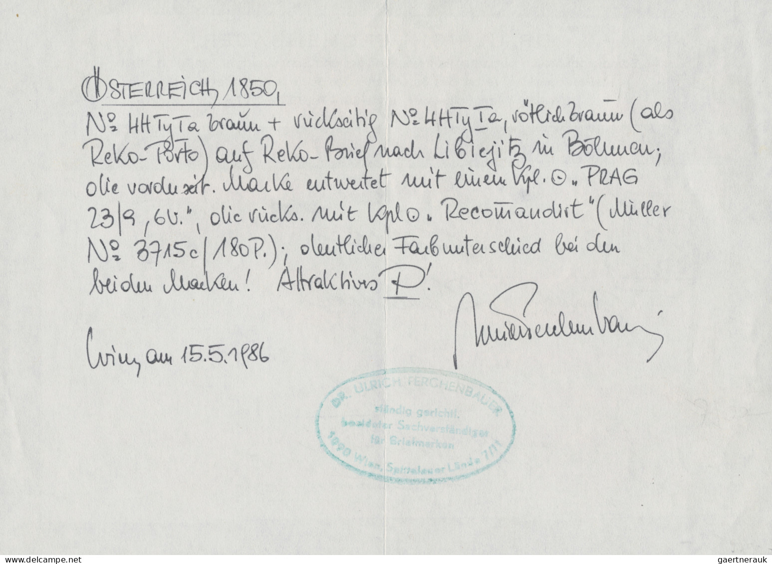 Österreich: 1850, 6 Kr. Braun, Handpapier, Type Ia Sowie Rückseitig Geklebt Glei - Brieven En Documenten