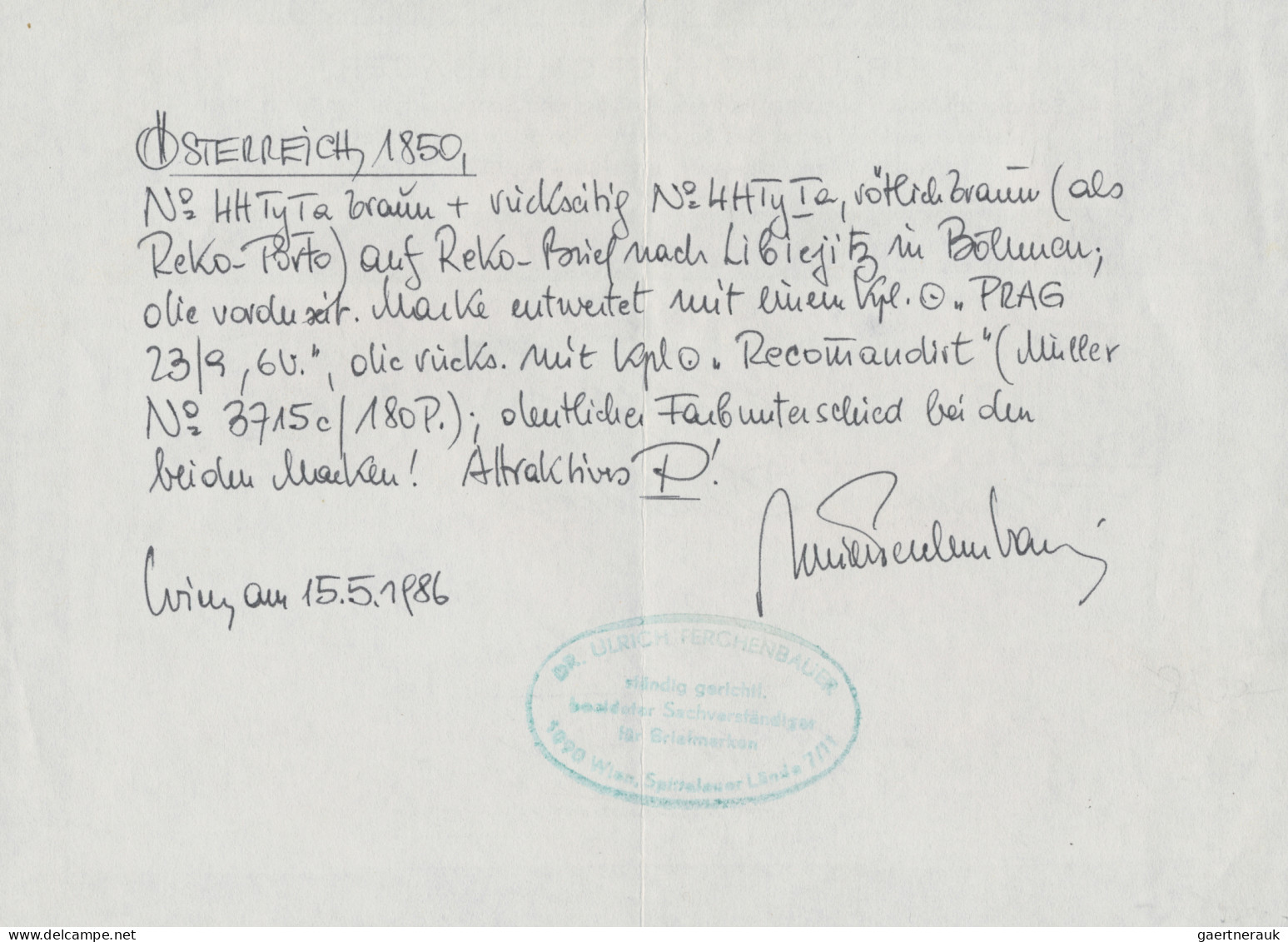 Österreich: 1850, 6 Kr. Braun, Handpapier, Type Ia Sowie Rückseitig Geklebt Glei - Lettres & Documents