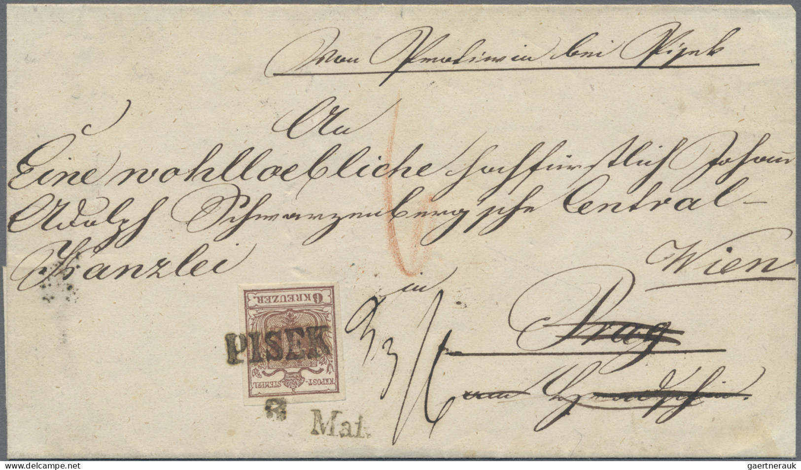 Österreich: 1850, 6 Kr. Braun, Handpapier, Breitrandiges Kabinettstück Mit Schwa - Cartas & Documentos