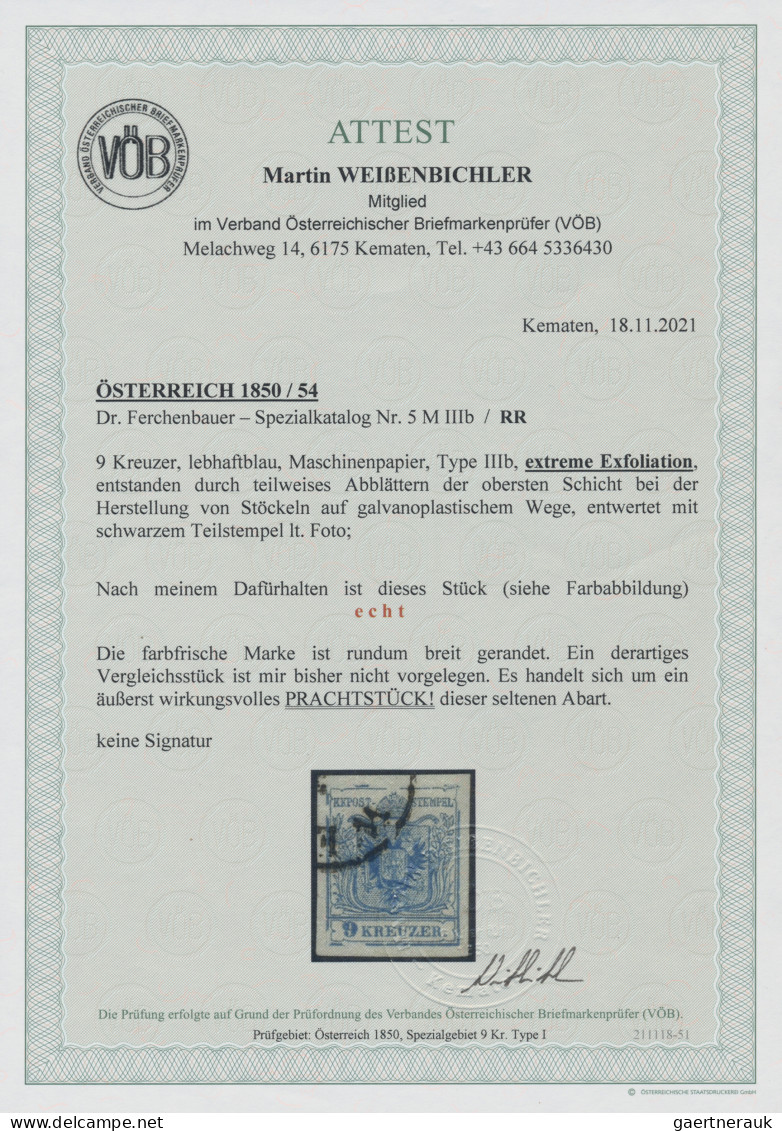 Österreich: 1850,1854, 5 Kr, Lebhaftblau, Maschinenpapier, Type III B Mit Ausser - Gebraucht