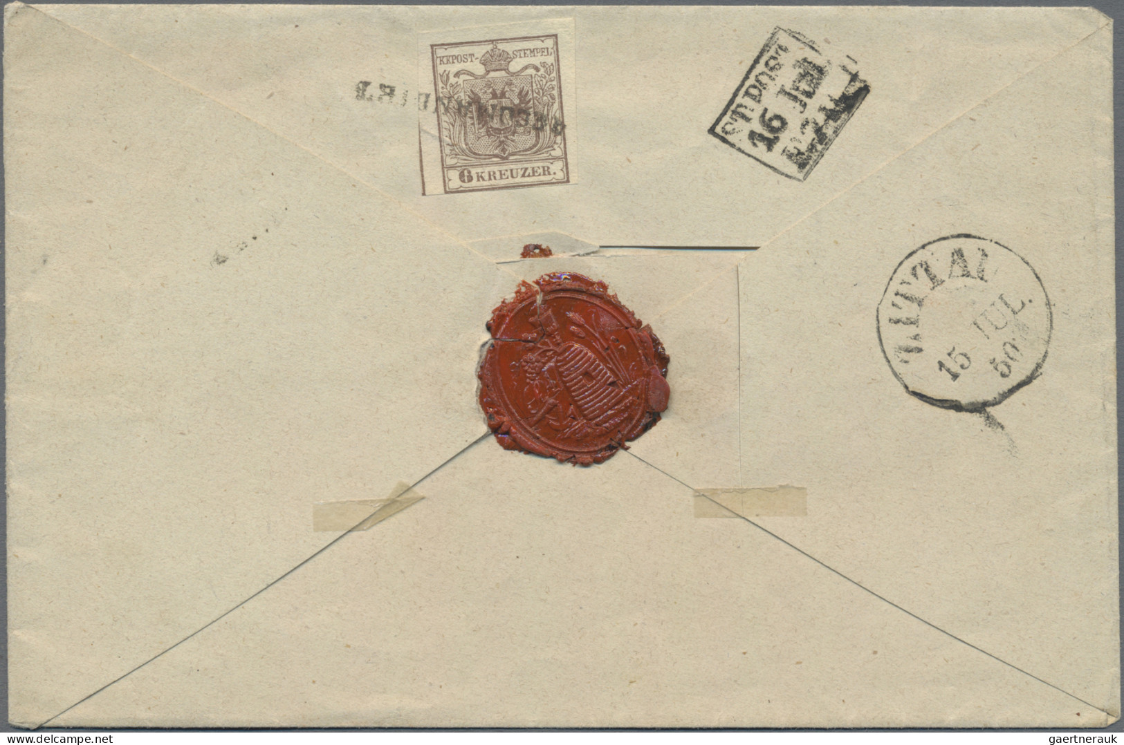 Österreich: 1850, 9 Kr. Blau, Handpapier, Type I, Oben Angeschnitten, Vorderseit - Lettres & Documents