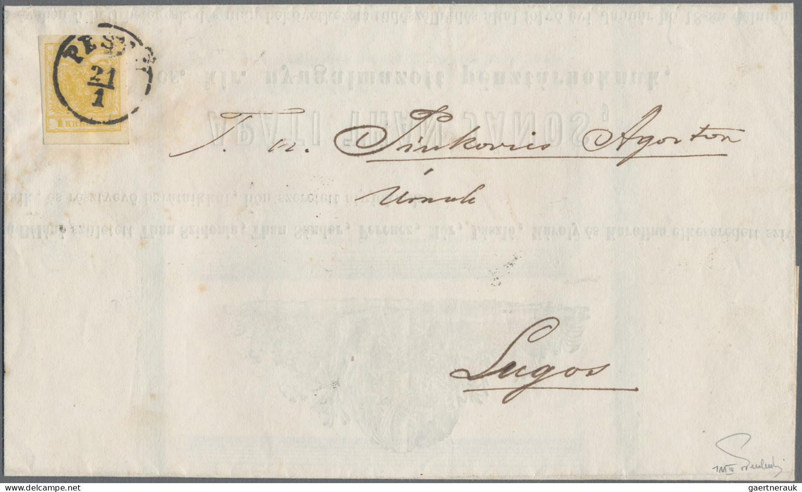 Österreich: 1854, 1 Kr. Dunkelgelb, Type III, Frisches Prachtstück Als Einzelfra - Briefe U. Dokumente
