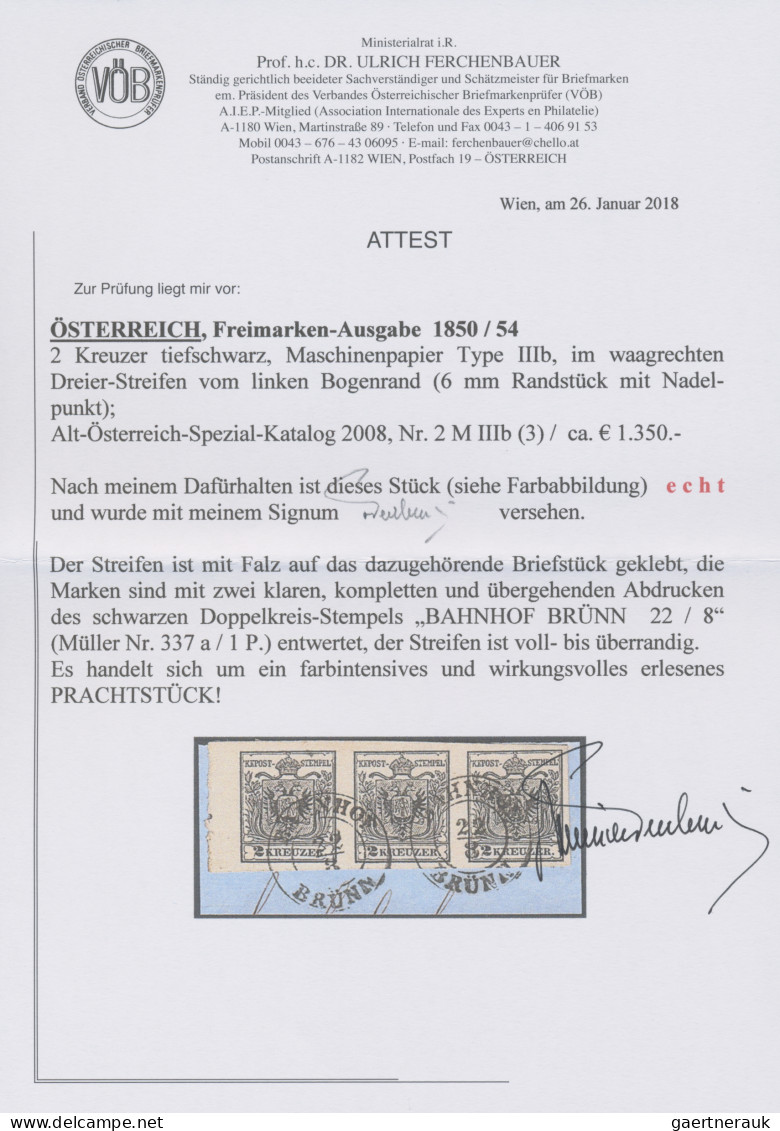 Österreich: 1850/1854, 2 Kreuzer Tiefschwarz, Maschinenpapier Type IIIb, Waagere - Briefe U. Dokumente