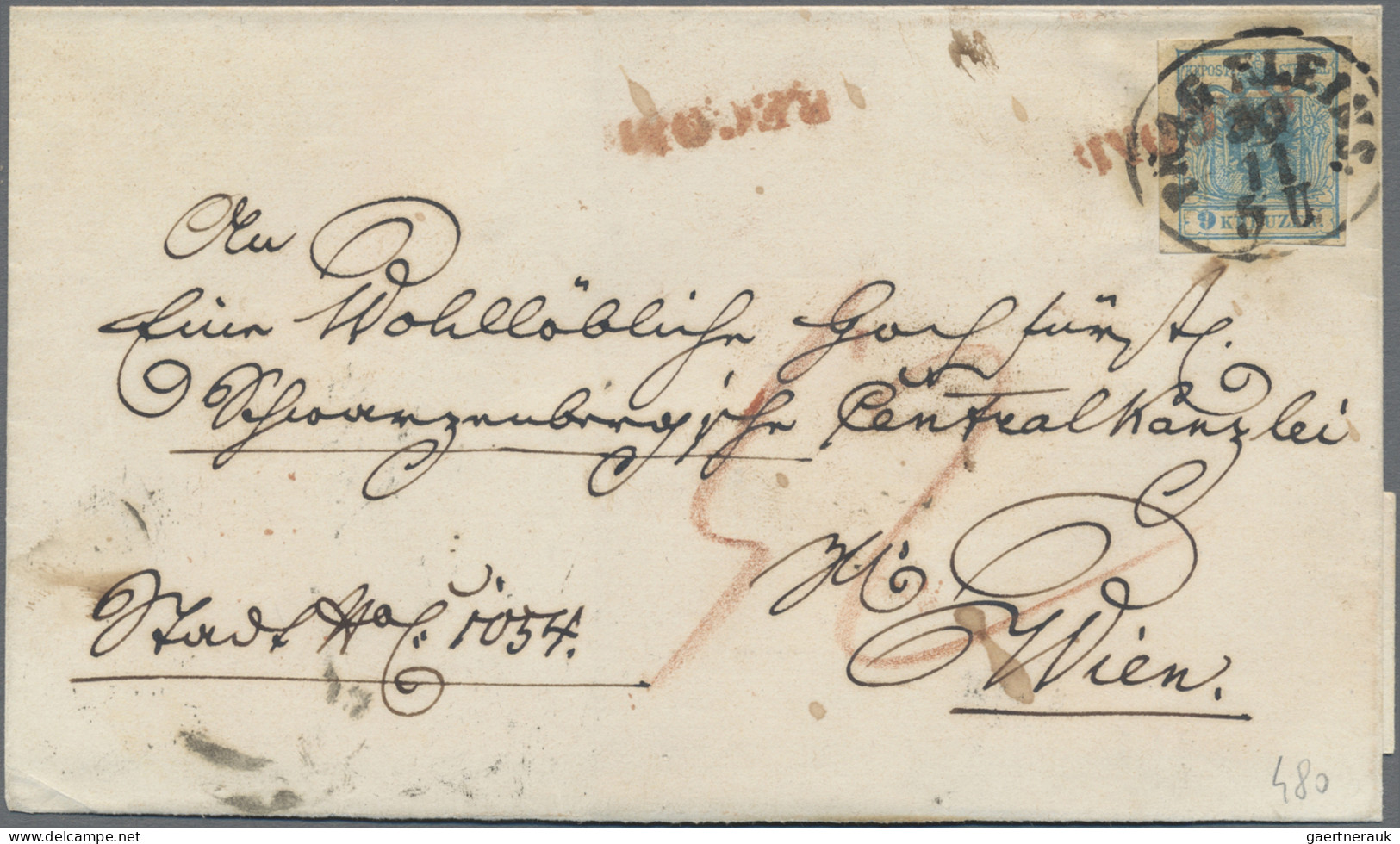 Österreich: 1854, 9 Kr. Blau, Maschinenpapier, Natürliche Senkrechte Druckfalte, - Covers & Documents