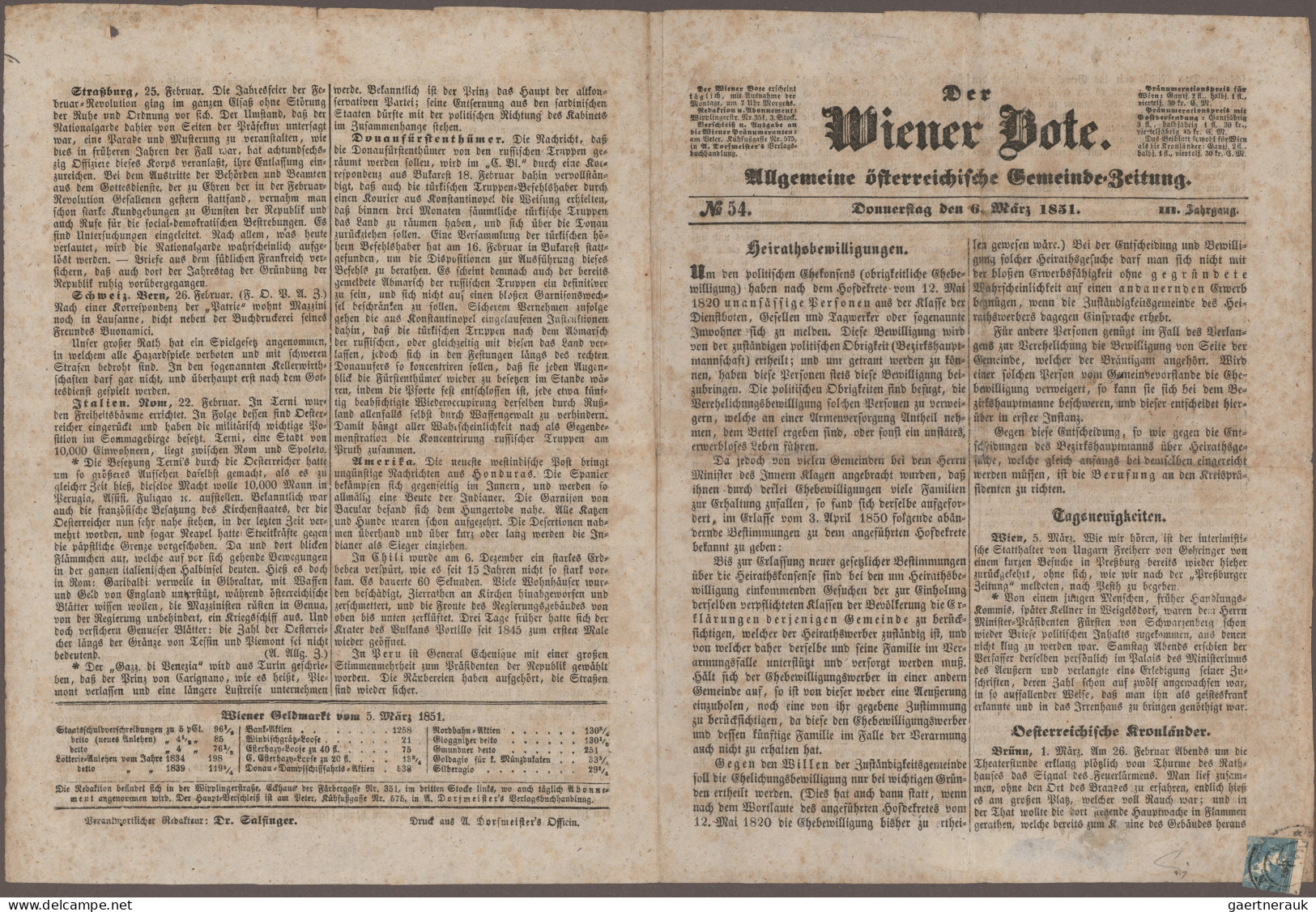 Österreich: 1851, 0,6 Kr Hellgraublau, Type I B, Dreiseitig Extrem Klein Geschni - Brieven En Documenten