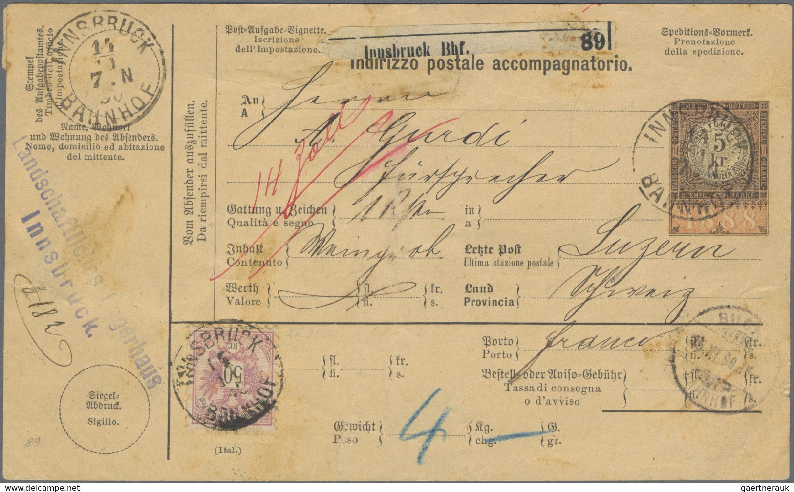 Österreich: 1883, Doppeladler, 50 Kr. Mittelviolettbraun/schwarz, Gut Gezähntes - Covers & Documents