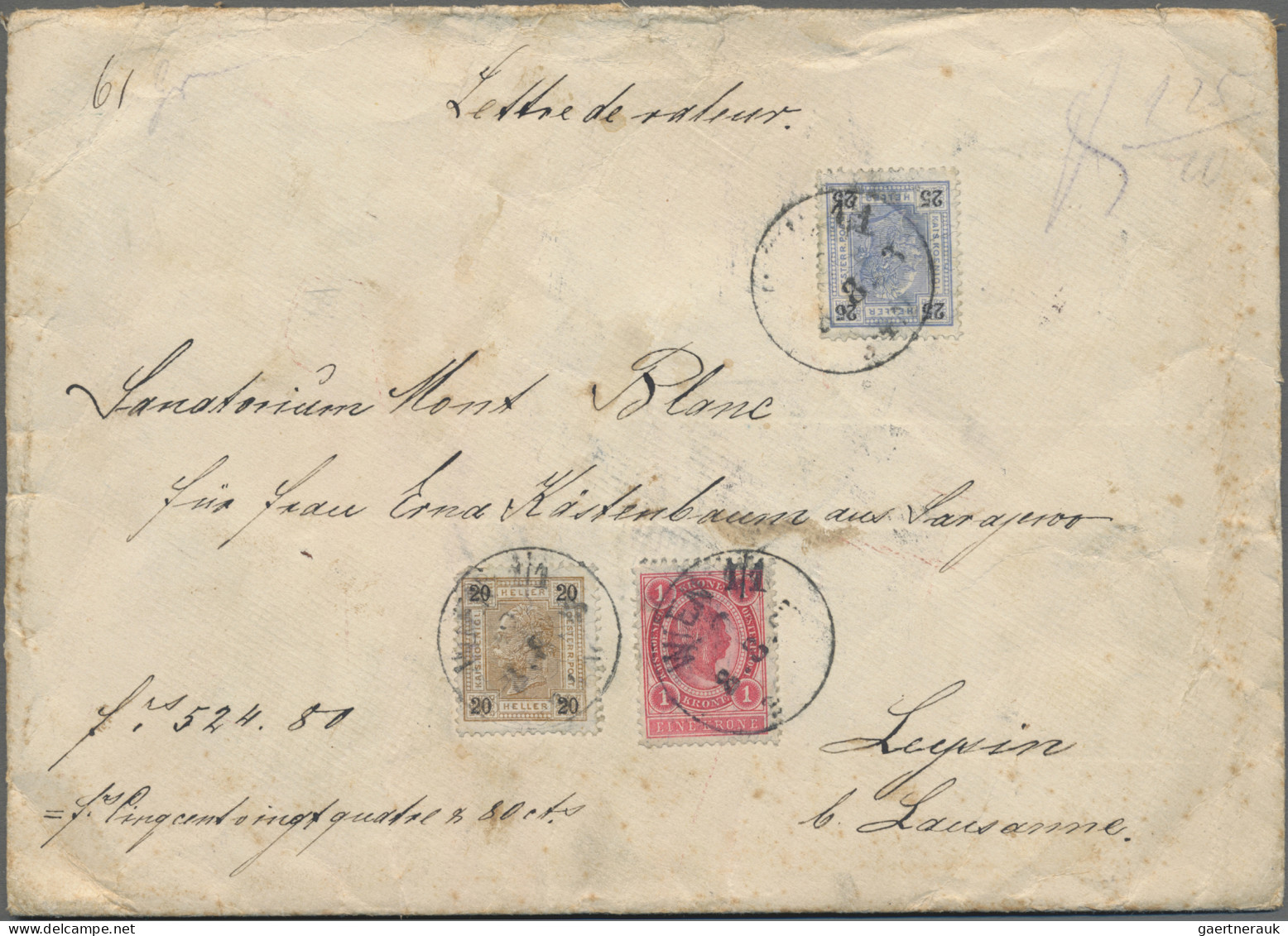 Österreich: 1899, 1 Kr. Rot Zus. Mit Ausgabe 1901 20 H. Ockerbraun/schwarz Und 2 - Lettres & Documents