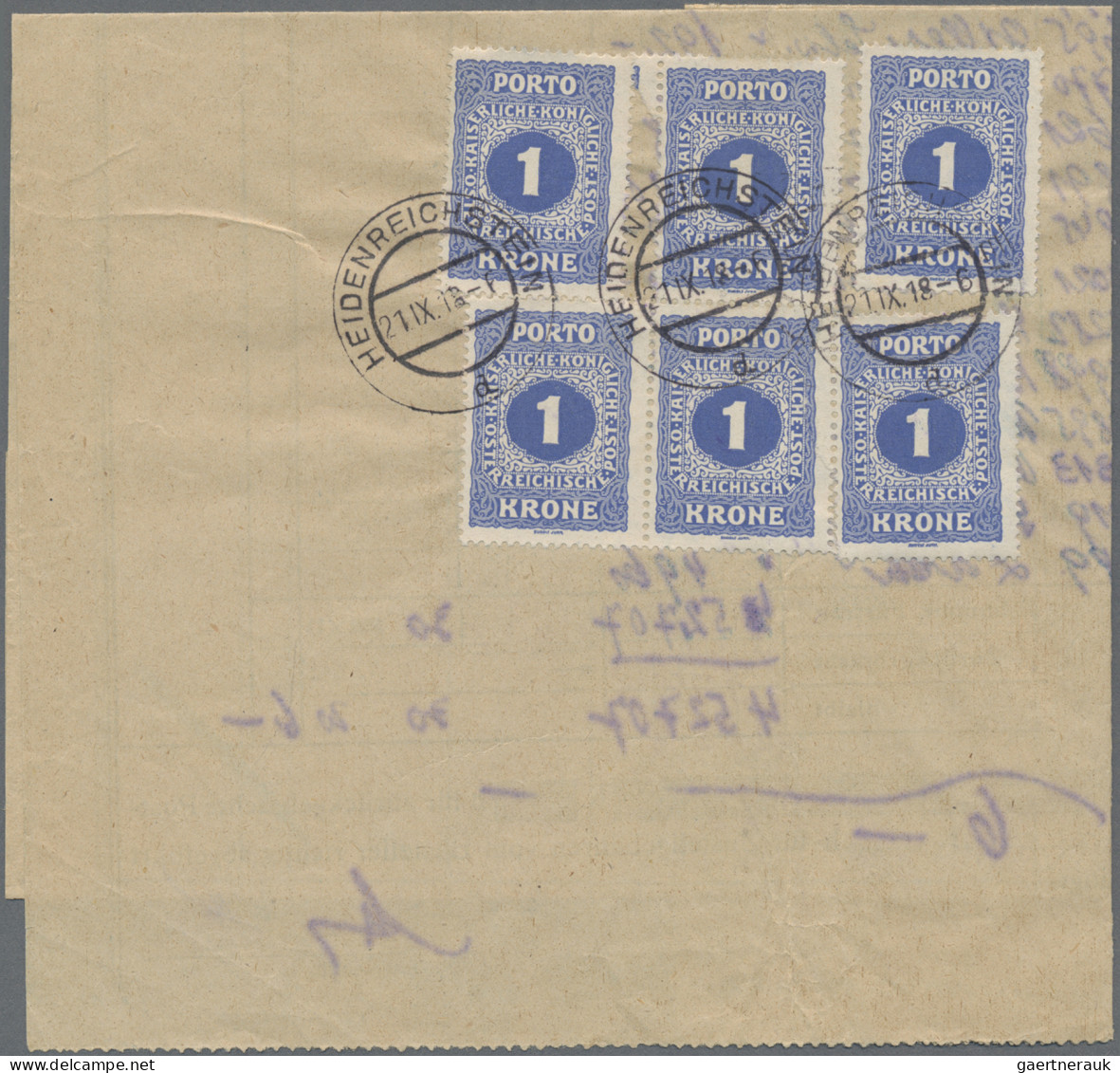 Österreich - Portomarken: 1916, 1 Kr. Dunkelgraublau, Mehrfachfrankatur Von Sech - Taxe