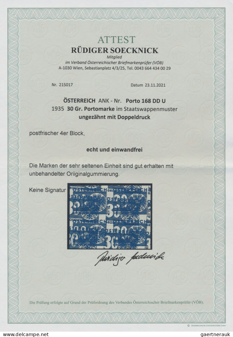 Österreich - Portomarken: 1935, 30 G Blau Im Ungezähnten Viererblock Mit Markant - Postage Due