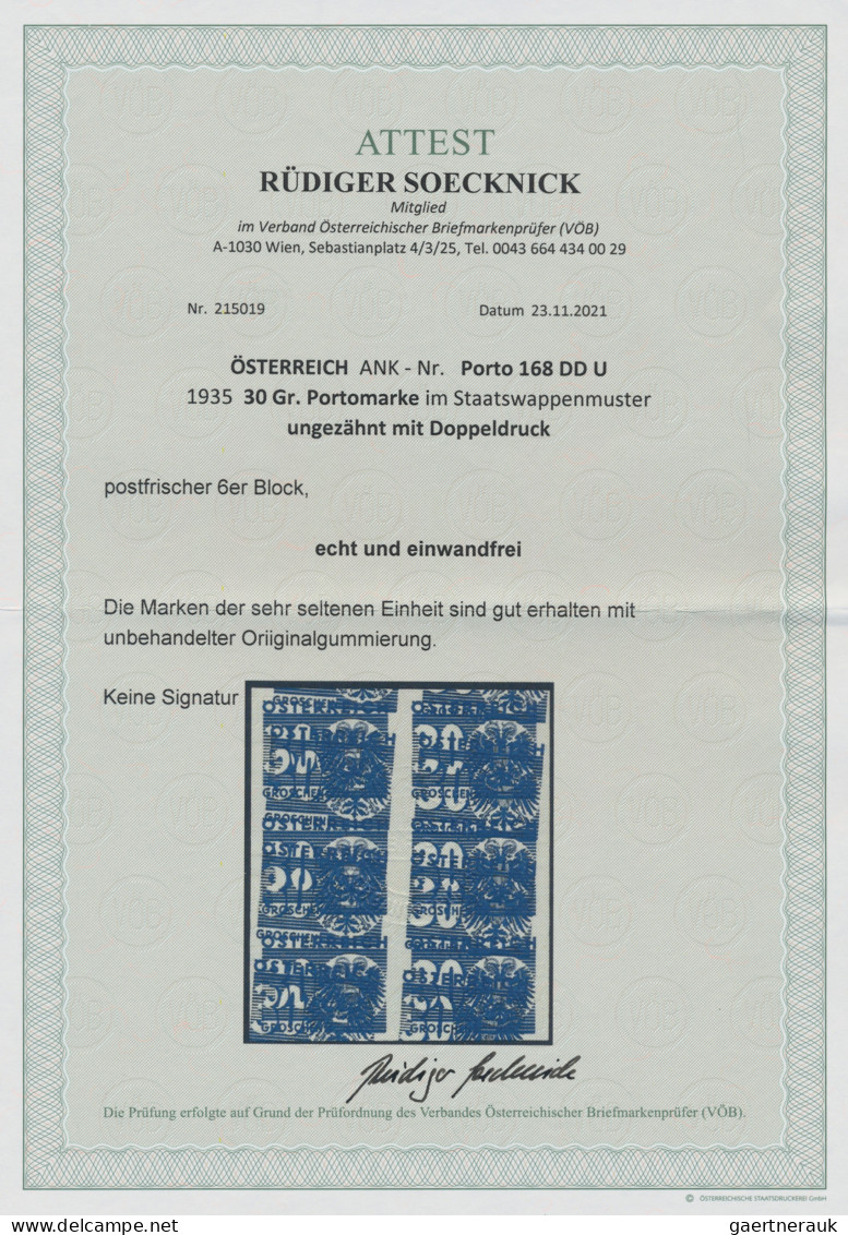 Österreich - Portomarken: 1935, 30 G Blau Im Ungezähnten Sechserblock Mit Markan - Postage Due