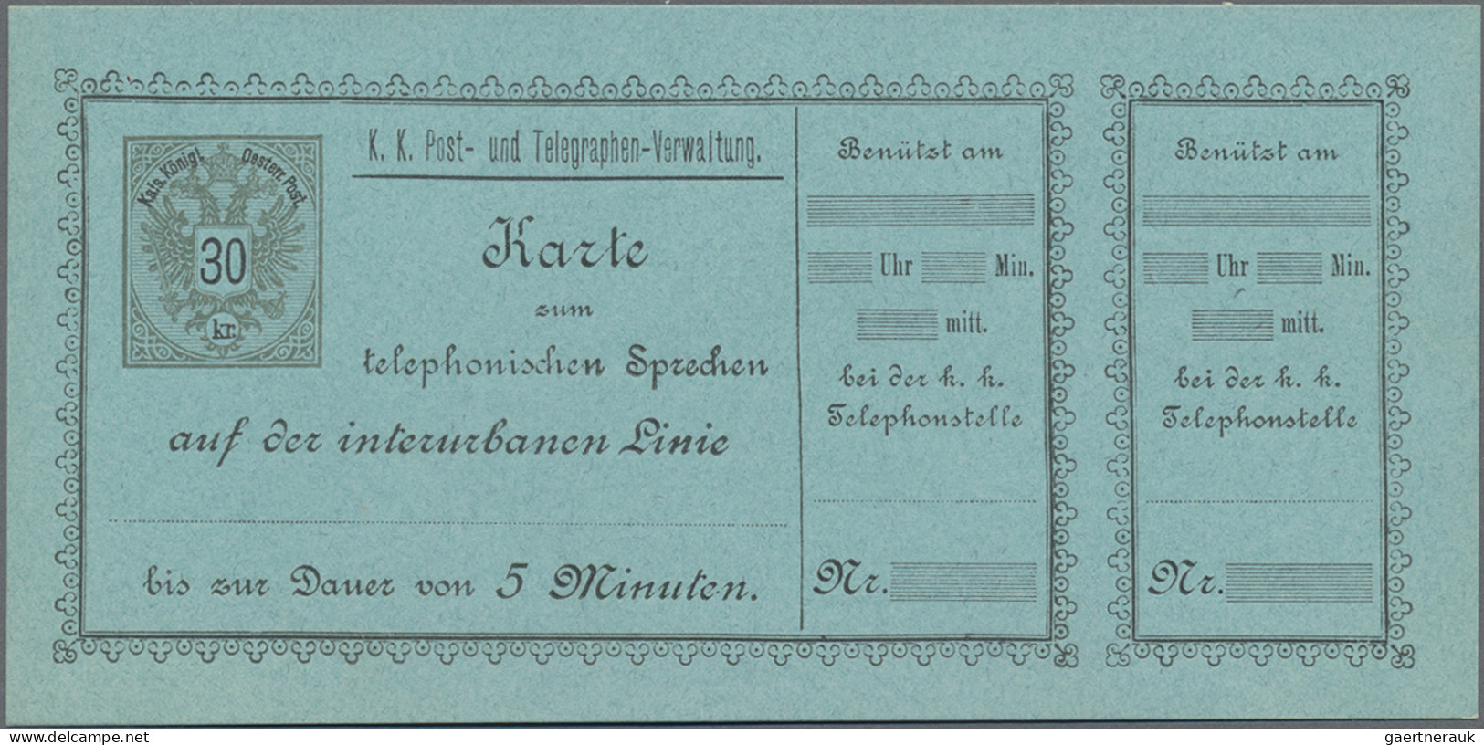 Österreich - Telefonsprechkarten: 1886/1889, Telefonsprechkarte 30 Kr. Grau Auf - Otros