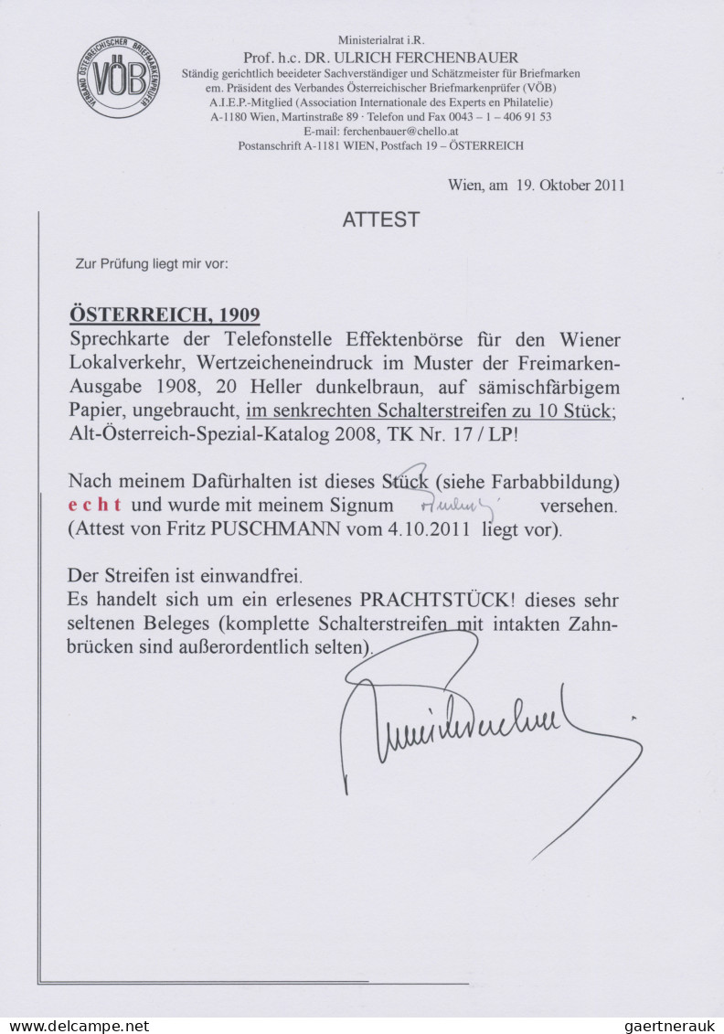 Österreich - Telefonsprechkarten: 1909, Sprechkarte Der Telephonstelle Der Effek - Other