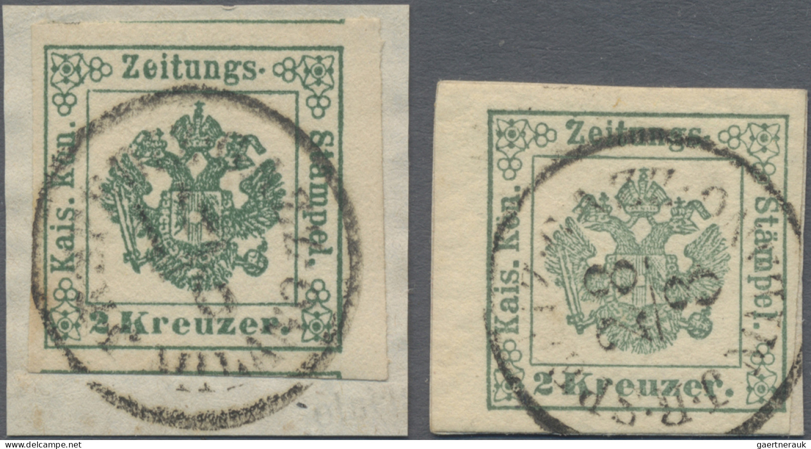 Österreich - Zeitungsstempelmarken: 1853, 2 Kr Grün, Type I Und Type II Je In Vo - Zeitungsmarken