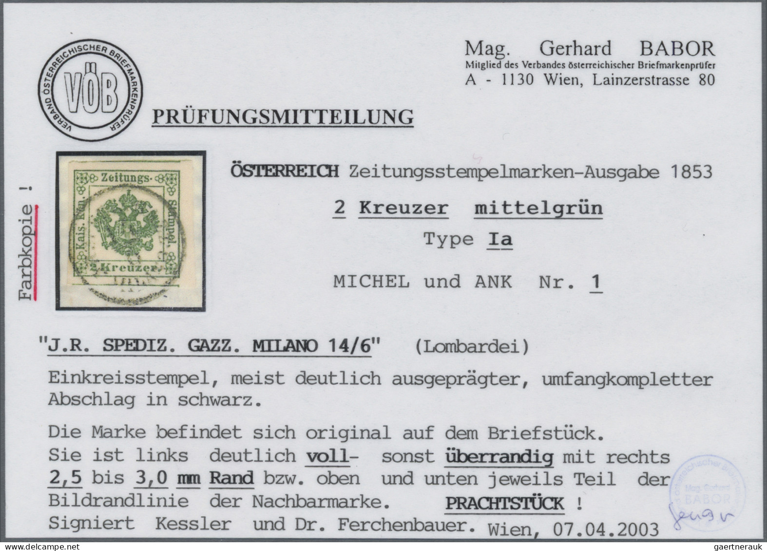 Österreich - Zeitungsstempelmarken: 1853, 2 Kr Grün, Type I Und Type II Je In Vo - Zeitungsmarken