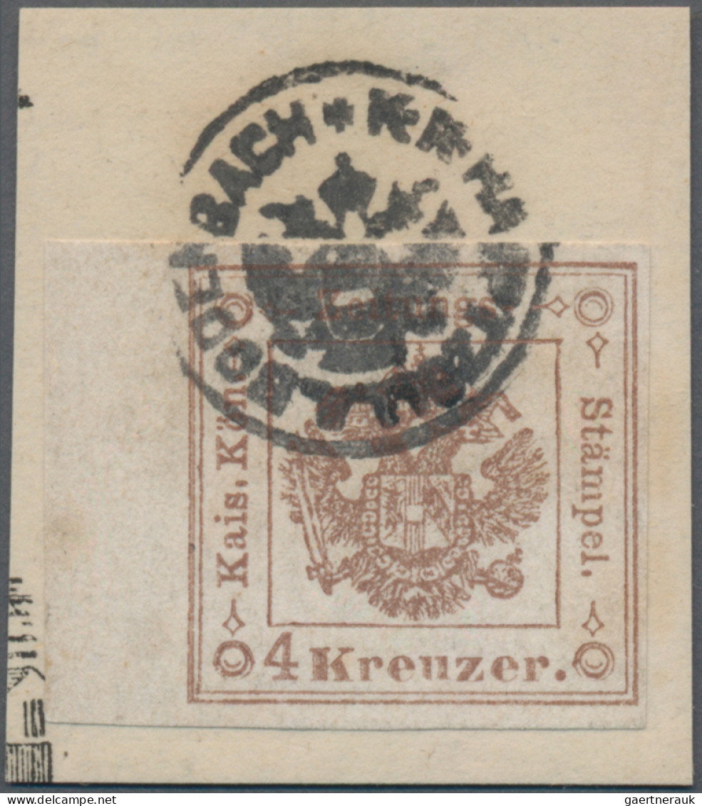 Österreich - Zeitungsstempelmarken: 1858, 4 Kreuzer Braun, Type I, Links 6,5 Mm - Newspapers