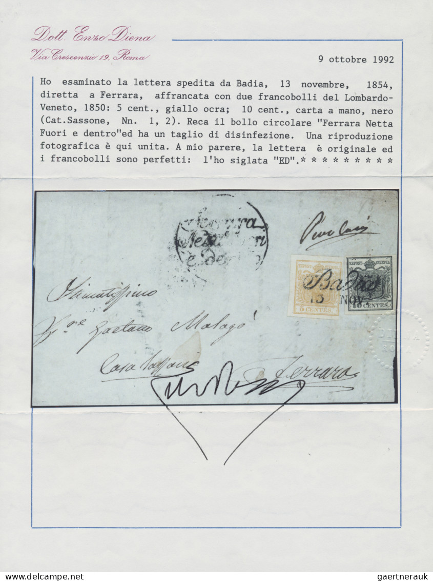 Österreich - Lombardei Und Venetien: 1850, 5 Cent. Bzw. 10 Cent., Je Handpapier, - Lombardo-Vénétie
