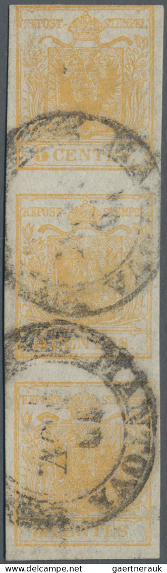 Österreich - Lombardei Und Venetien: 1850, 5 C. Ockergelb, Senkrechter Dreierstr - Lombardy-Venetia