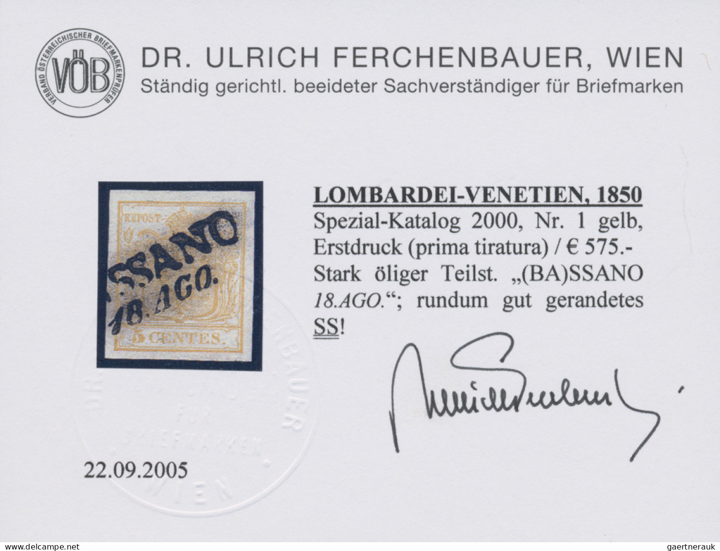 Österreich - Lombardei Und Venetien: 1850, 1 Cent. Gelb (Erstdruck), Breitrandig - Lombardo-Venetien