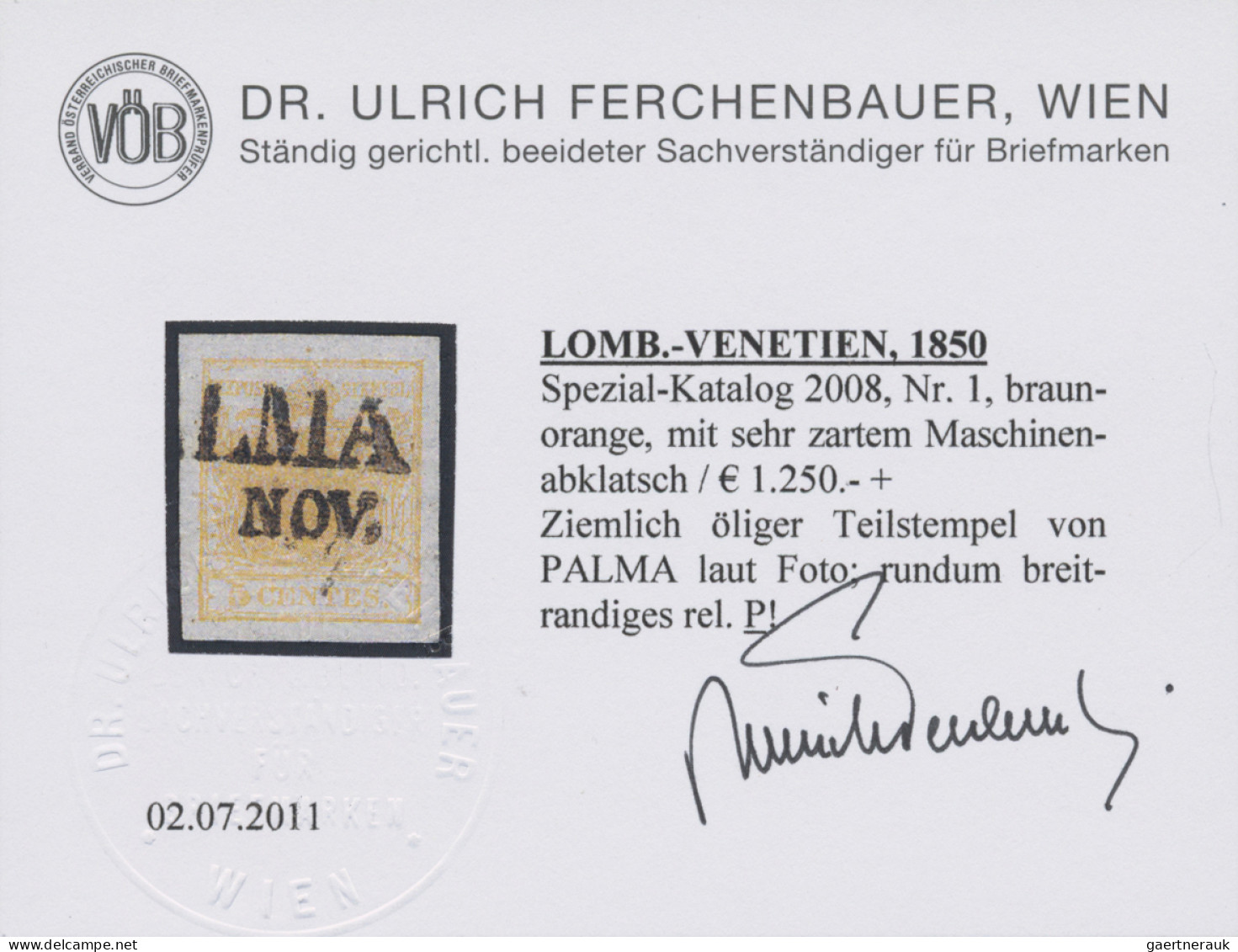 Österreich - Lombardei Und Venetien: 1850, 1 Cent. Braunorange Mit Sehr Zartem M - Lombardo-Vénétie