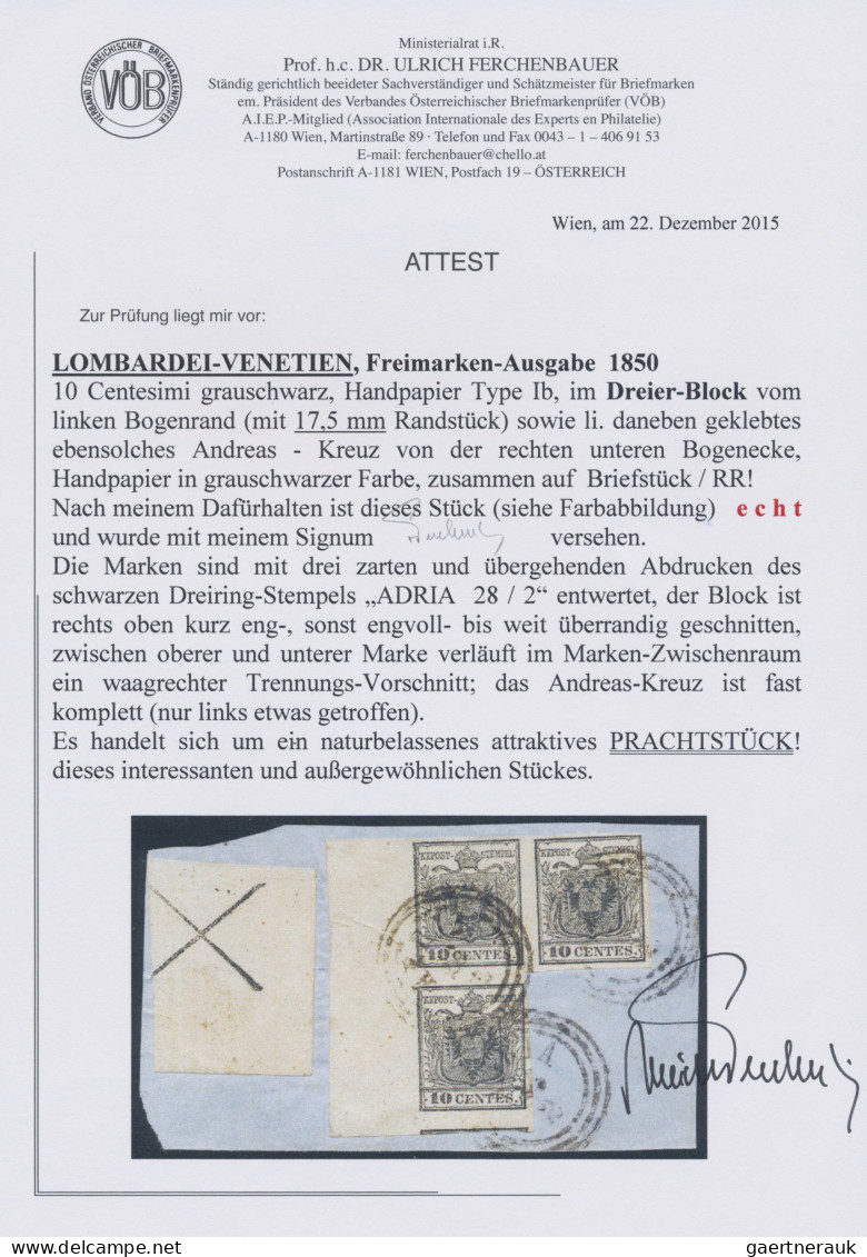 Österreich - Lombardei Und Venetien: 1850, 10 C Grauschwarz Im Dreierblock Mit L - Lombardy-Venetia