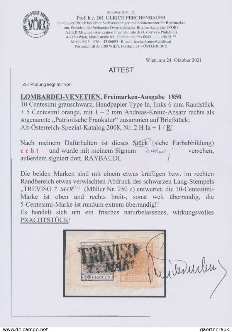 Österreich - Lombardei Und Venetien: 1850, 10 C Grauschwarz, Handpapier Type Ia, - Lombardy-Venetia