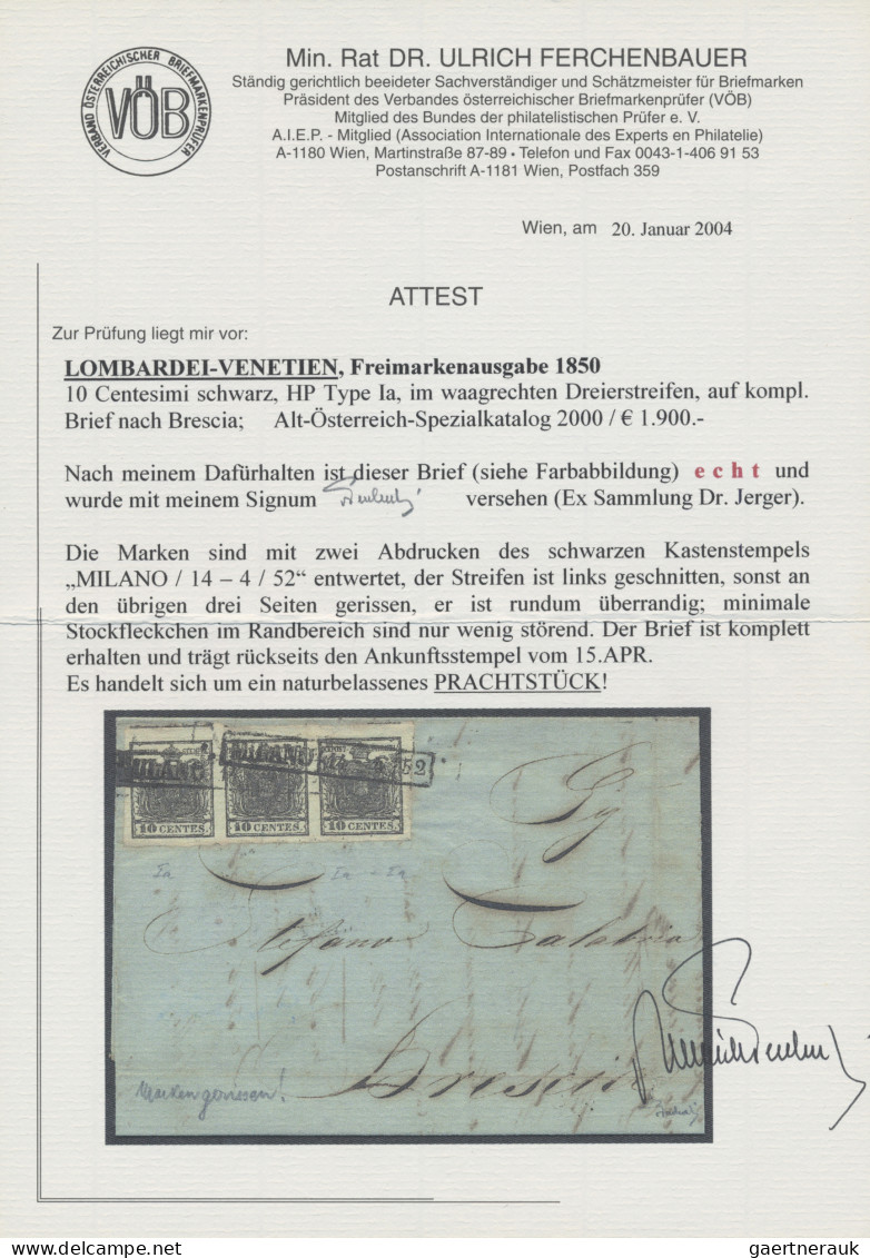 Österreich - Lombardei Und Venetien: 1850, 10 Cent. Schwarz, Type Ia, Waagerecht - Lombardije-Venetië