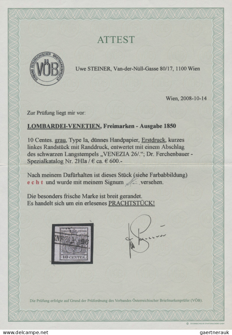 Österreich - Lombardei Und Venetien: 1850, 10 Cent. Grau, Type Ia, Erstdruck, Li - Lombardy-Venetia