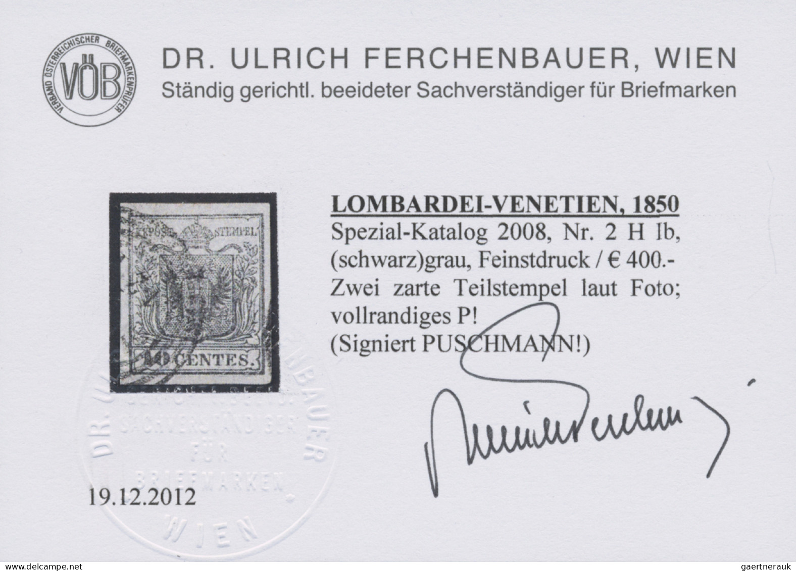 Österreich - Lombardei Und Venetien: 1850, 10 Cent. Grau, Type Ib, Voll- Bis Bre - Lombardije-Venetië