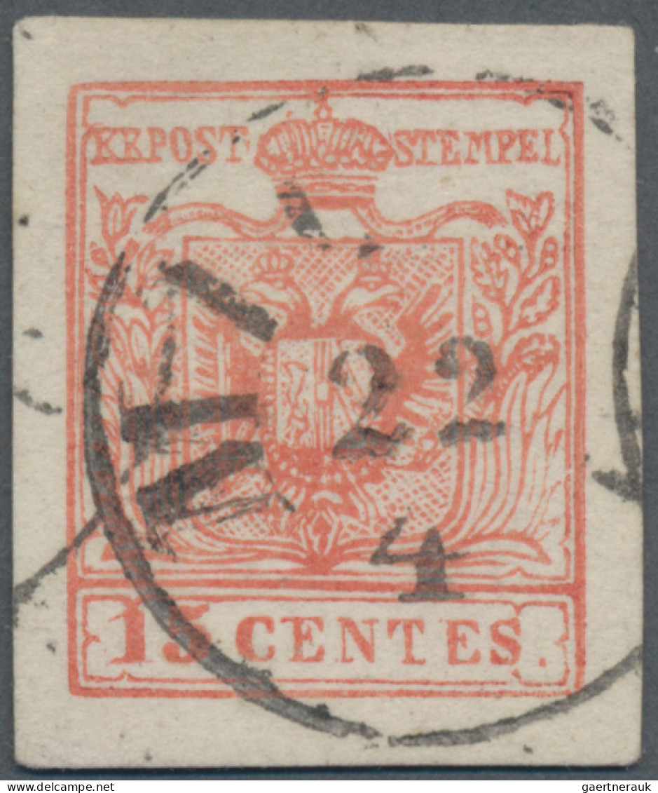 Österreich - Lombardei Und Venetien: 1857, MAILÄNDER POSTFÄLSCHUNG, 15 C. Rot, T - Lombardije-Venetië