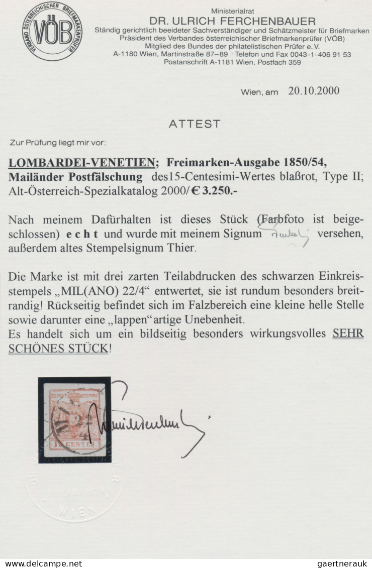 Österreich - Lombardei Und Venetien: 1857, MAILÄNDER POSTFÄLSCHUNG, 15 C. Rot, T - Lombardo-Vénétie