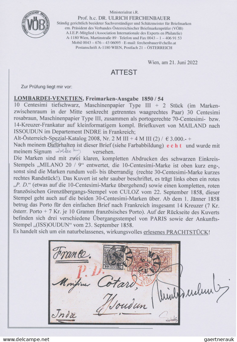 Österreich - Lombardei Und Venetien: 1850/1854: 10 C. Tiefschwarz, Maschinenpapi - Lombardo-Vénétie