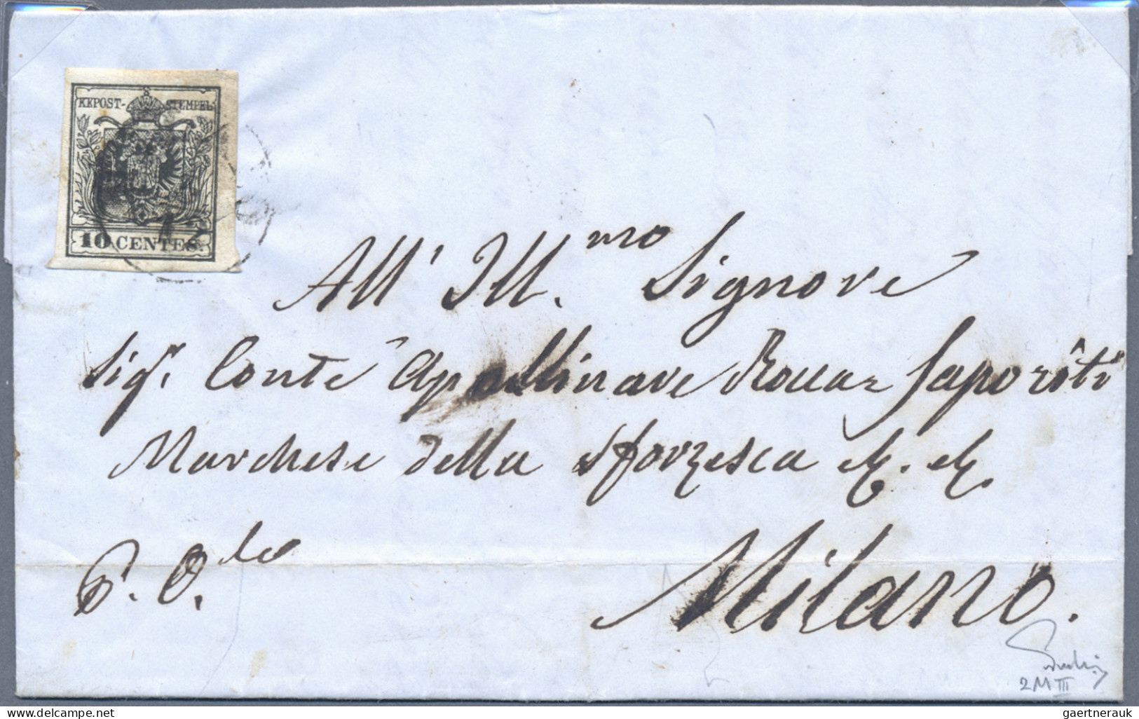 Österreich - Lombardei Und Venetien: 1854, 10 Cent. Schwarz, Type III, Breitrand - Lombardy-Venetia