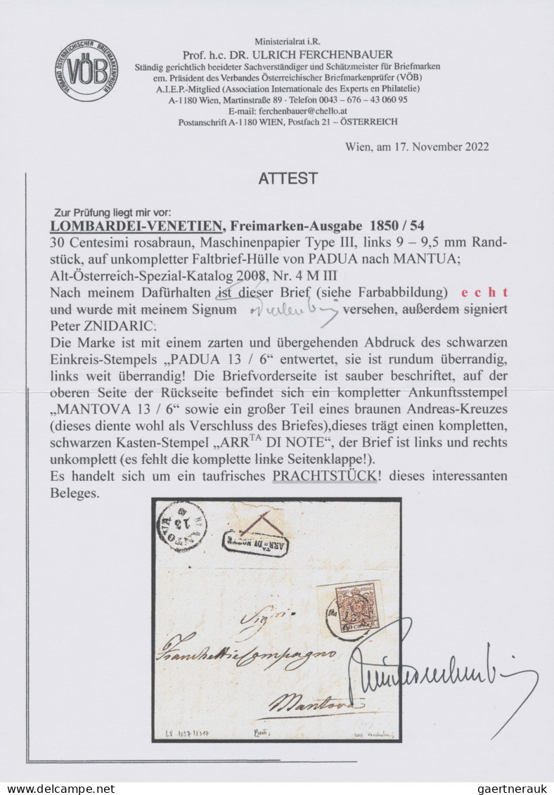 Österreich - Lombardei Und Venetien: 1850 - 1854, 30 C Rosabraun, Maschinenpapie - Lombardo-Vénétie