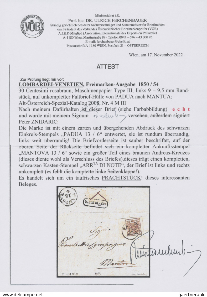 Österreich - Lombardei Und Venetien: 1850 - 1854, 30 C Rosabraun, Maschinenpapie - Lombardy-Venetia