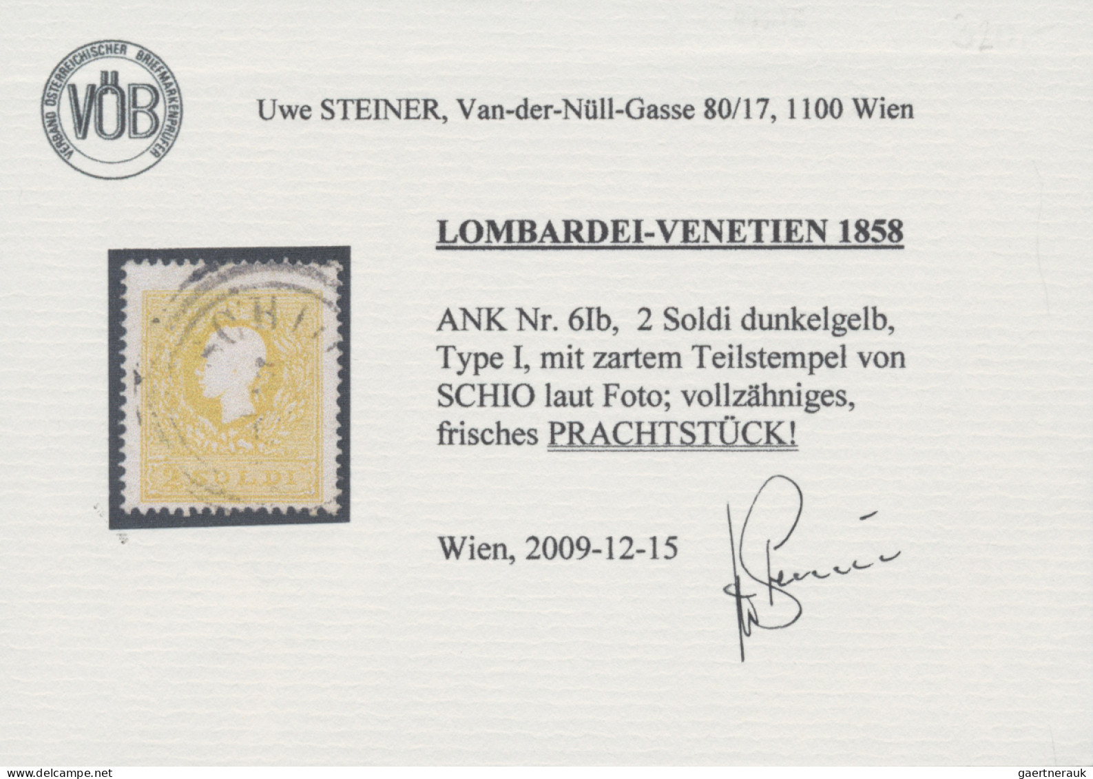 Österreich - Lombardei Und Venetien: 1858, 2 So. Dunkelgelb, Type I, Mit Teilste - Lombardo-Vénétie