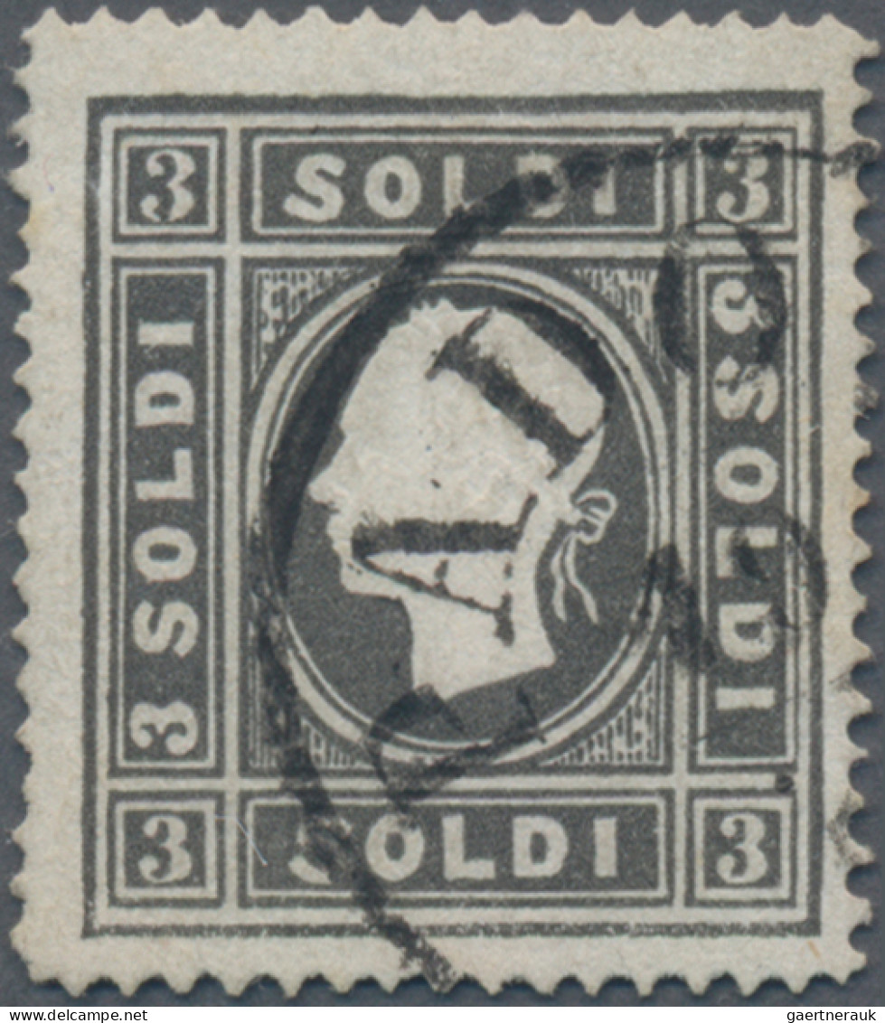 Österreich - Lombardei Und Venetien: 1858, 3 Soldi Schwarz, Type I, Linienzähnun - Lombardo-Vénétie