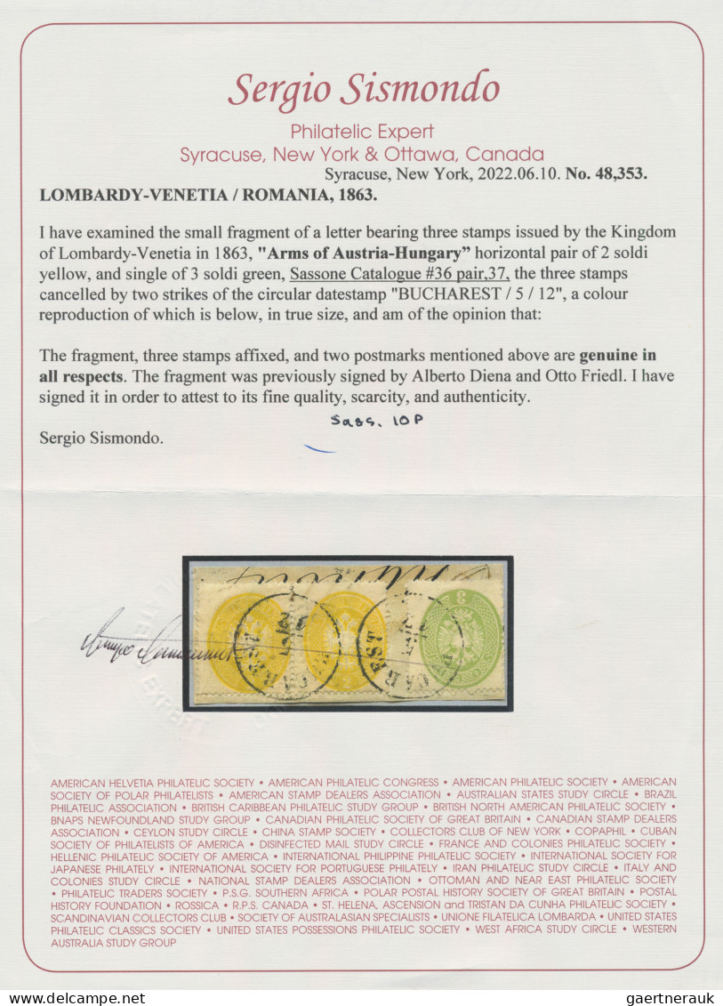 Österreich - Lombardei Und Venetien: 1863, 2 So. Gelb, Waagerechtes Paar Und 3 S - Lombardy-Venetia