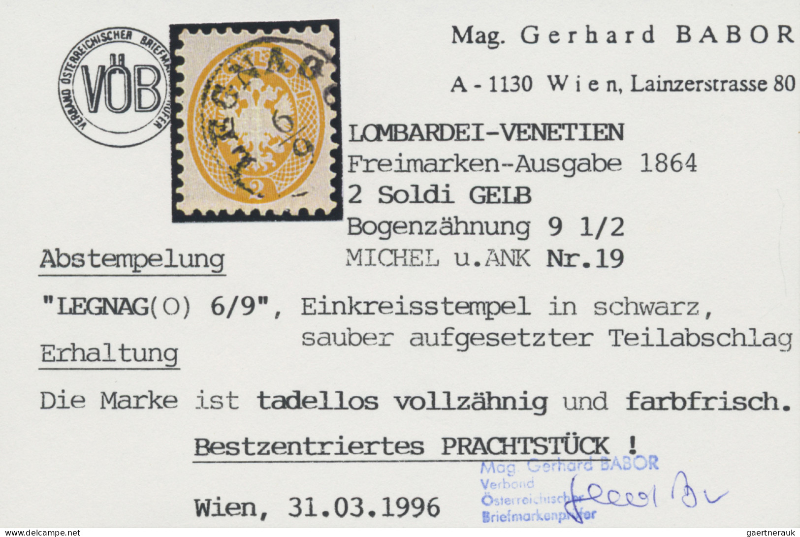 Österreich - Lombardei Und Venetien: 1864, 2 So. Gelb, Zentrisch Gestempeltes Ka - Lombardije-Venetië