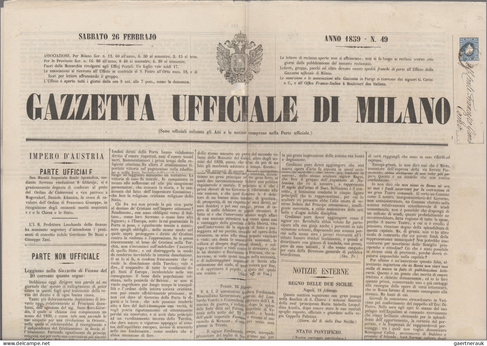 Österreich - Lombardei Und Venetien - Zeitungsmarken: 1858, Zeitungsmarke (1.05 - Lombardo-Vénétie