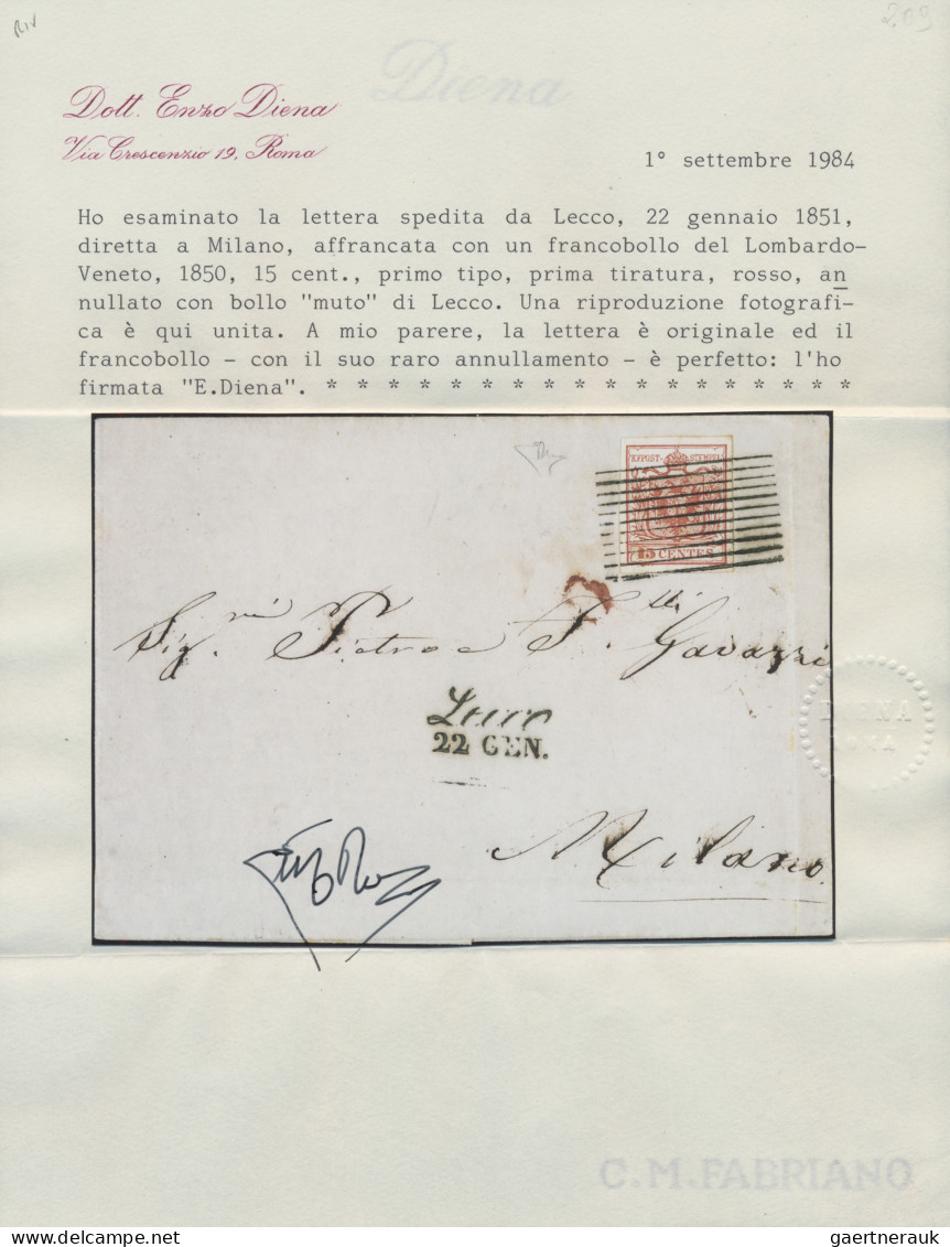 Österreich - Lombardei Und Venetien - Stempel: 1850, 15 C. Tiefzinnoberrot, Hand - Lombardo-Venetien